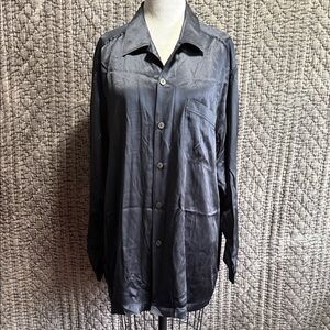 Home Collection Men's Black 100%Silk Satin Pyjamas Shirt